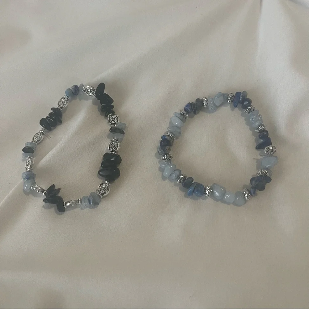 Aquamarine Lapis Lazuli Blue Goldstone Beaded Stretch Bracelets Handmade NWT - Picture 4 of 8